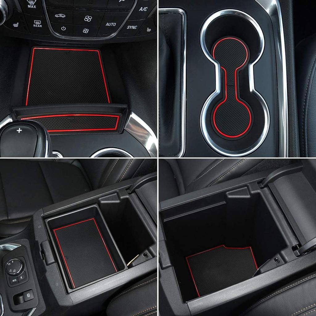 Auovo Anti Dust Door Mats for Chevy Traverse Accessories 2018 Interior Fit Door Cup Center Console Liners 28pcs/Set (Red,Updated)