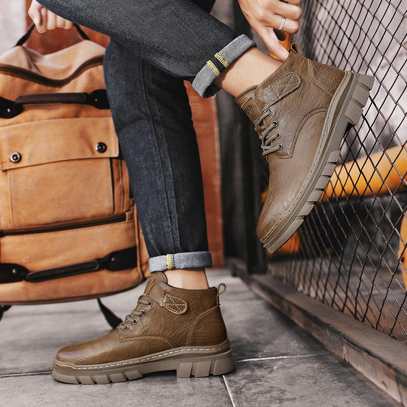 Fashion New Classic Men Boots Genuine Leather Lace-Up Male Comfortable High Top Shoe All-match Winter Plush Snow Boots