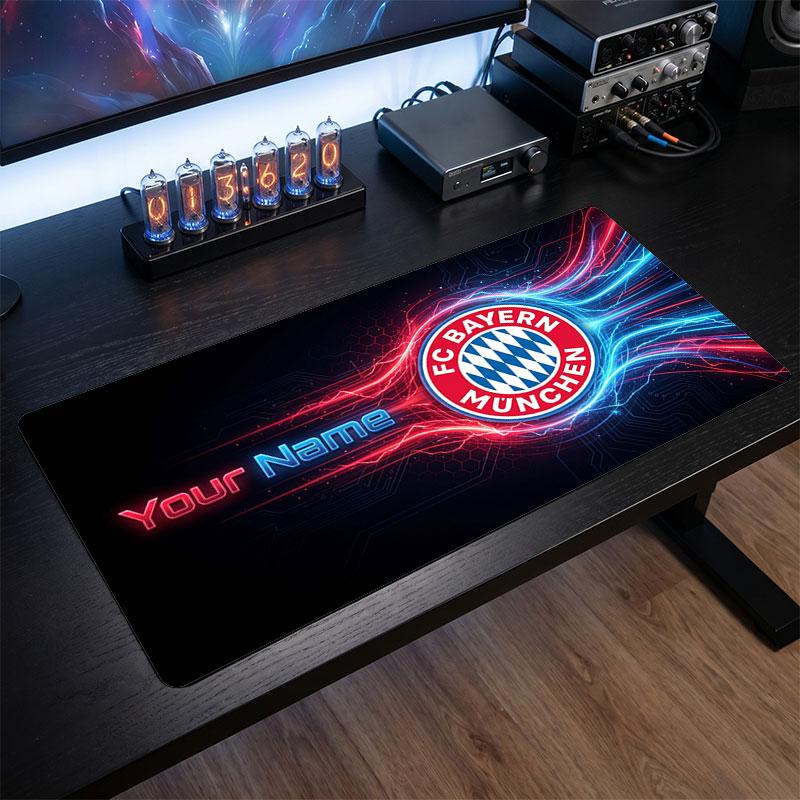 Tappetino per Mouse Grande Personalizzato Bayern Monaco, Stampa Testo Nome Personalizzato, Tappetino da Scrivania Antiscivolo con Logo Calcio, Regalo per Gamer