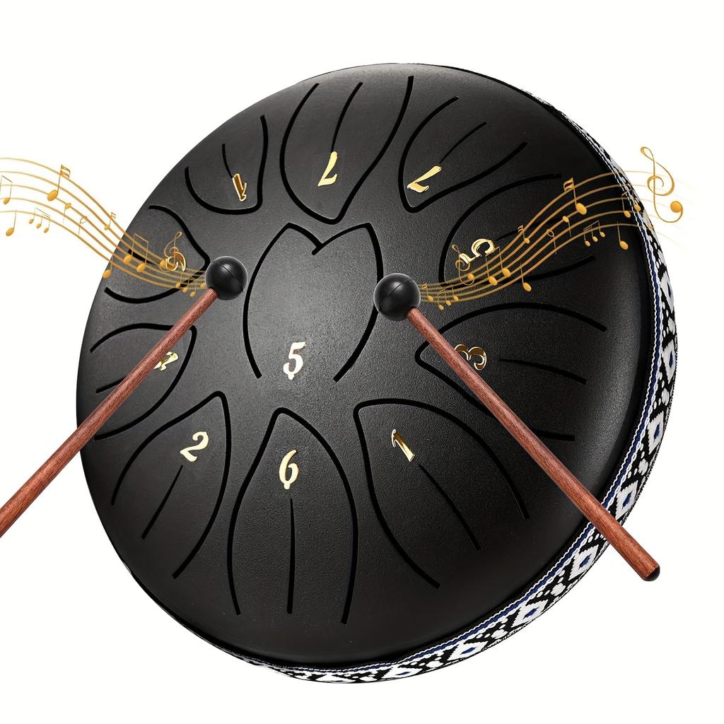 [Tamburo Chakra con Mazze] 6 Pollici (15,2 centimetri) Tamburo a Lingua d'Acciaio a 11 Note Chakra con Borsa, Strumento Musicale per Adulti, Include Bacchette&Libro di Musica