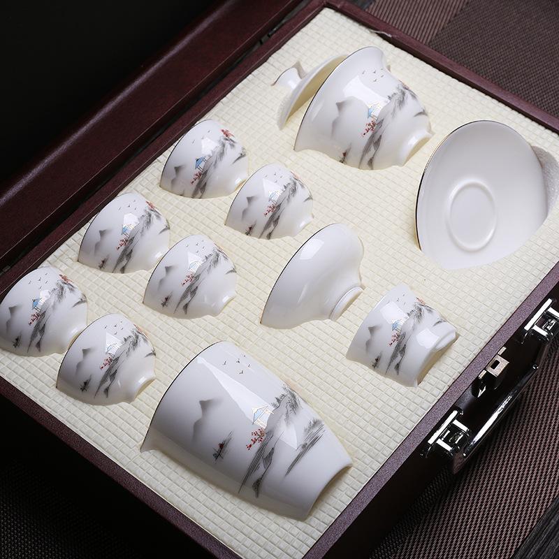 Keramik weißes Speckjade Porzellan Kung Fu Tee-Set Haushaltsgeschenke Geschäftsfirma Veranstaltungsgeschenke