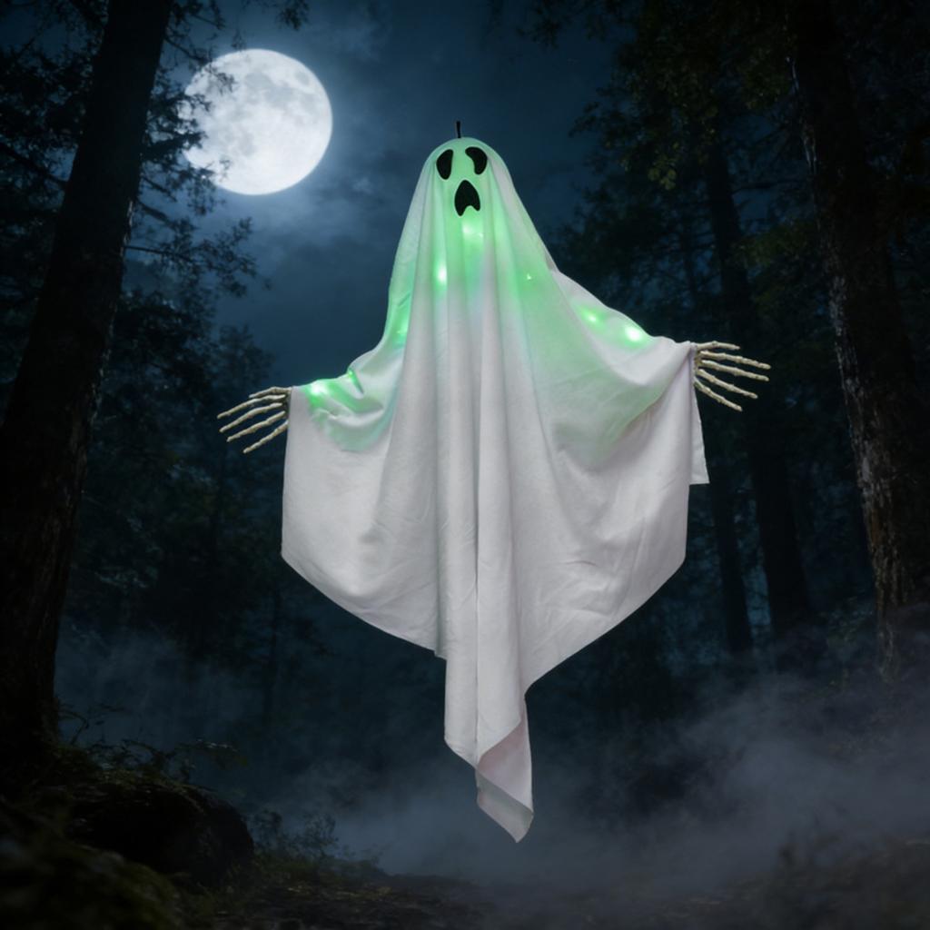 Halloween Glowing Hanging Decoration with Green Light and Multiple Expressions, Outdoor Yard Decor for Garden Amusement