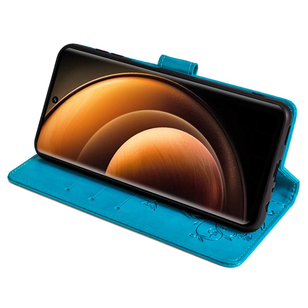 For vivo X100 5G Wallet Case Butterfly Imprinted PU Leather Wrist Strap Phone Cover