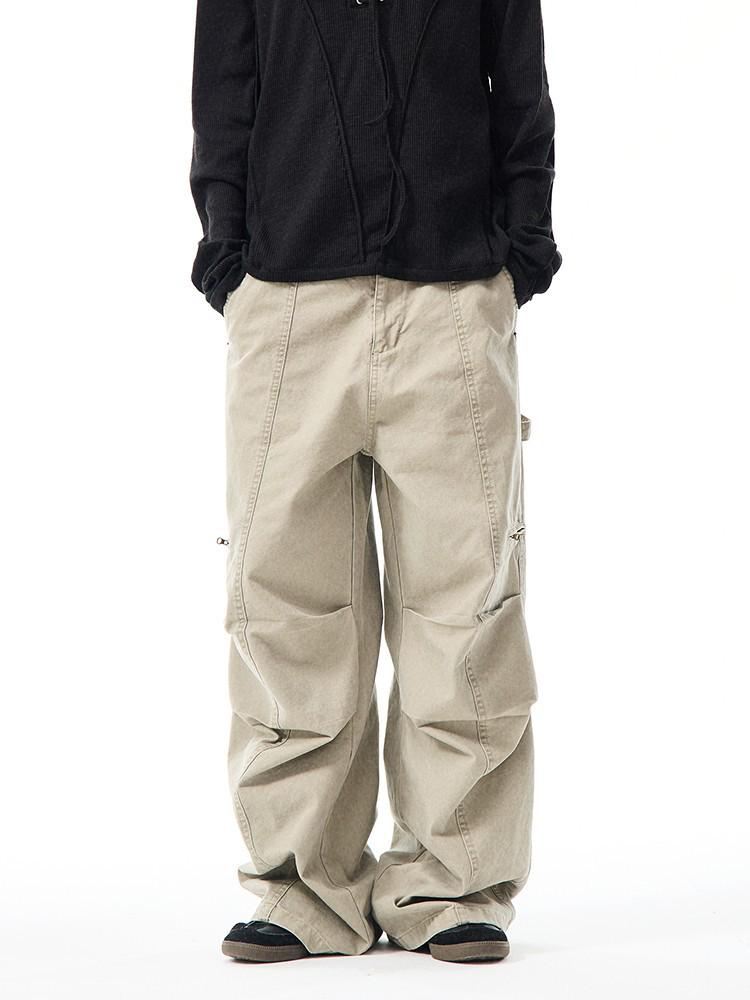 

Унисекс Ретро Плиссированные Карманы Широкие Рабочие Брюки: Повседневный и Модный Дизайн M бежевый