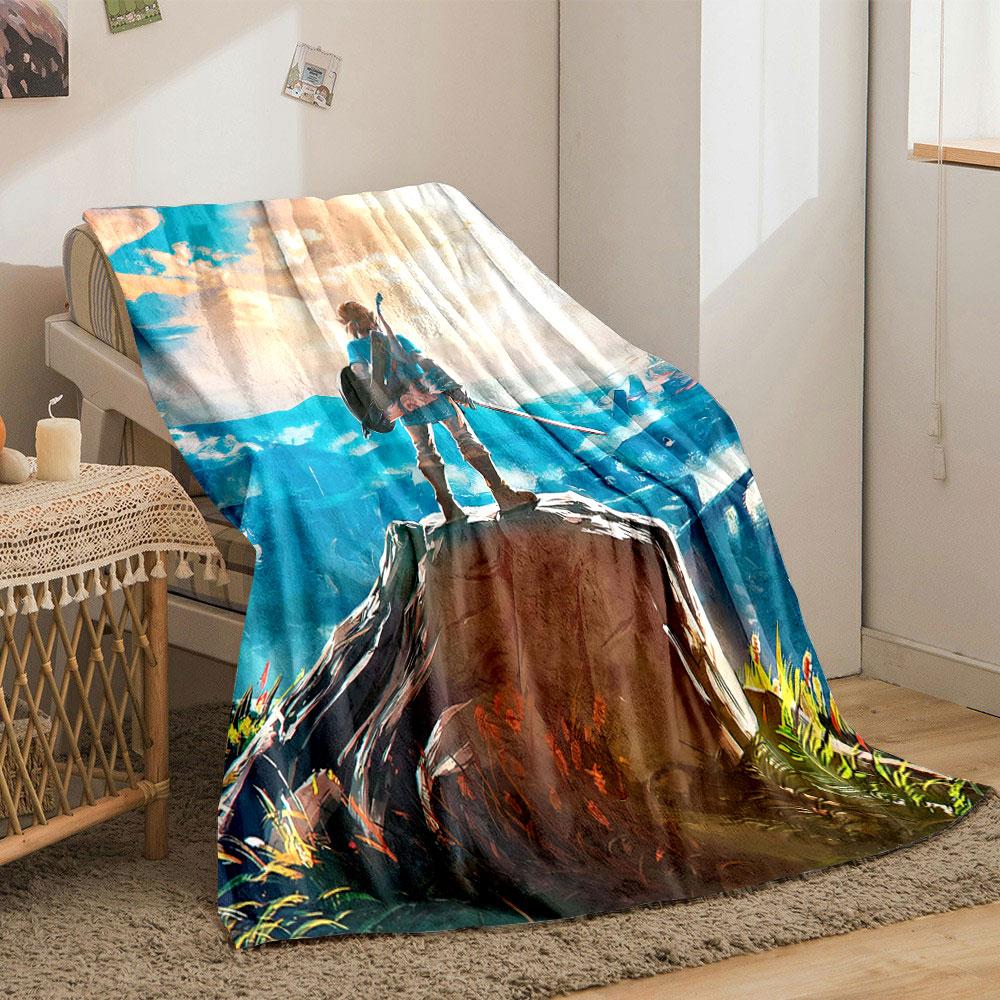 A figure with sword and shield stands on a rock, overlooking a vast landscape. for all seasons blanket lunch break throw gift