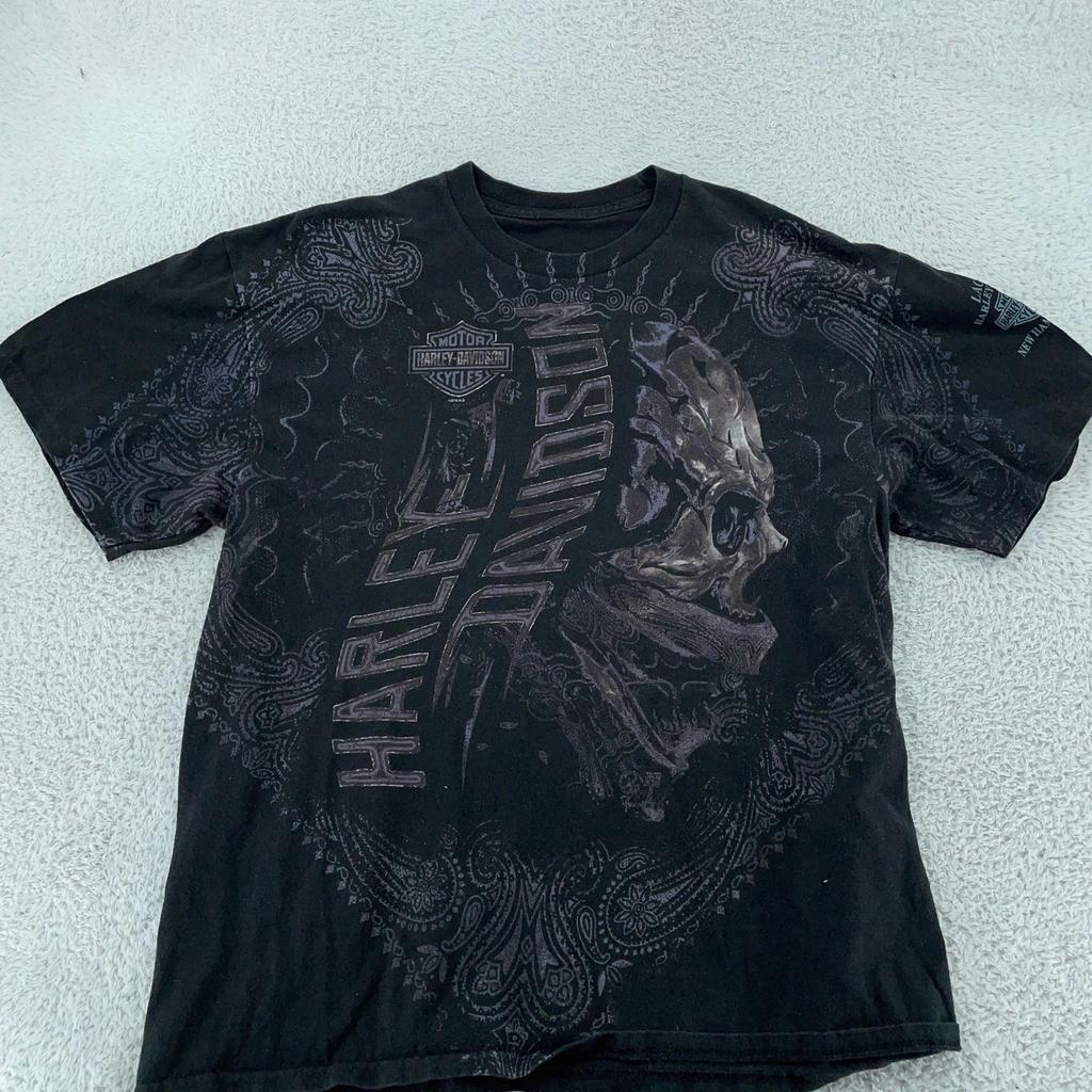 Harley-Davidson Biker Skull Bandana Print T-Shirt Large Motorcycle New Hampshire
