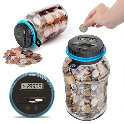 Money Box with Lock LCD Digital Counter 2.5L Capacity Clear Plastic Safe Coins Saving Pot