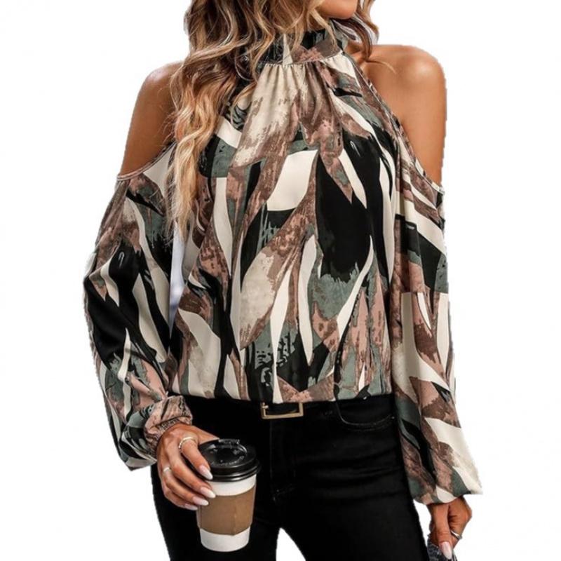 2026 Spring/Summer Off-Shoulder Long-Sleeve Casual Printed Women's Shirt