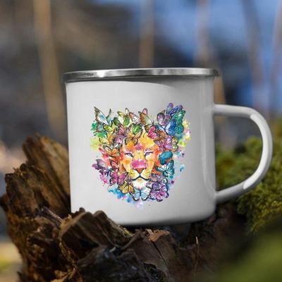 Camping Mug Watercolor Lion Tiger Printed Mugs Creative Coffee Tea Water Milk Cups Handle Drinkware Outdoor Campfire Cups Gifts