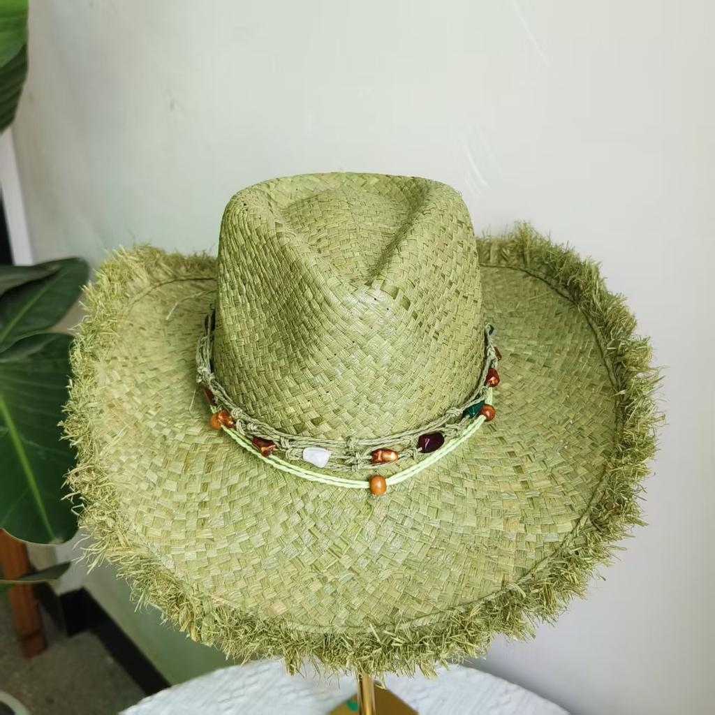 light Western Cowboy Straw hat women Natural Raffia Hats Fashion Large Brim soft straw hat Party Outdoor summer Beach Hat girl