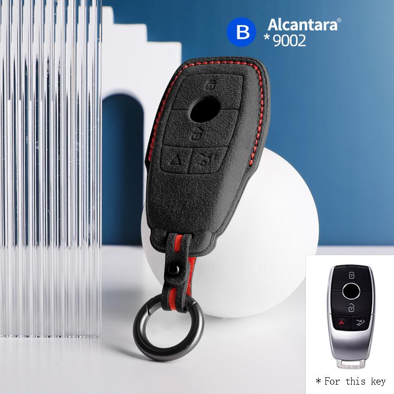 For Mercedes Benz C200L E300L S320 S350LS500l AMG GLC Alcantara Suede Car Key Case Cover Shell 4buttons Keychain
