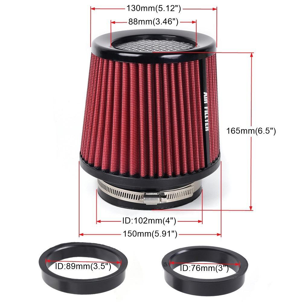 1PC Universal Durable Conical High Flow Air Filter 3 3.5 4 inch 76 89 102 mm Cold Air Intake for Race Car Modified Vehicle