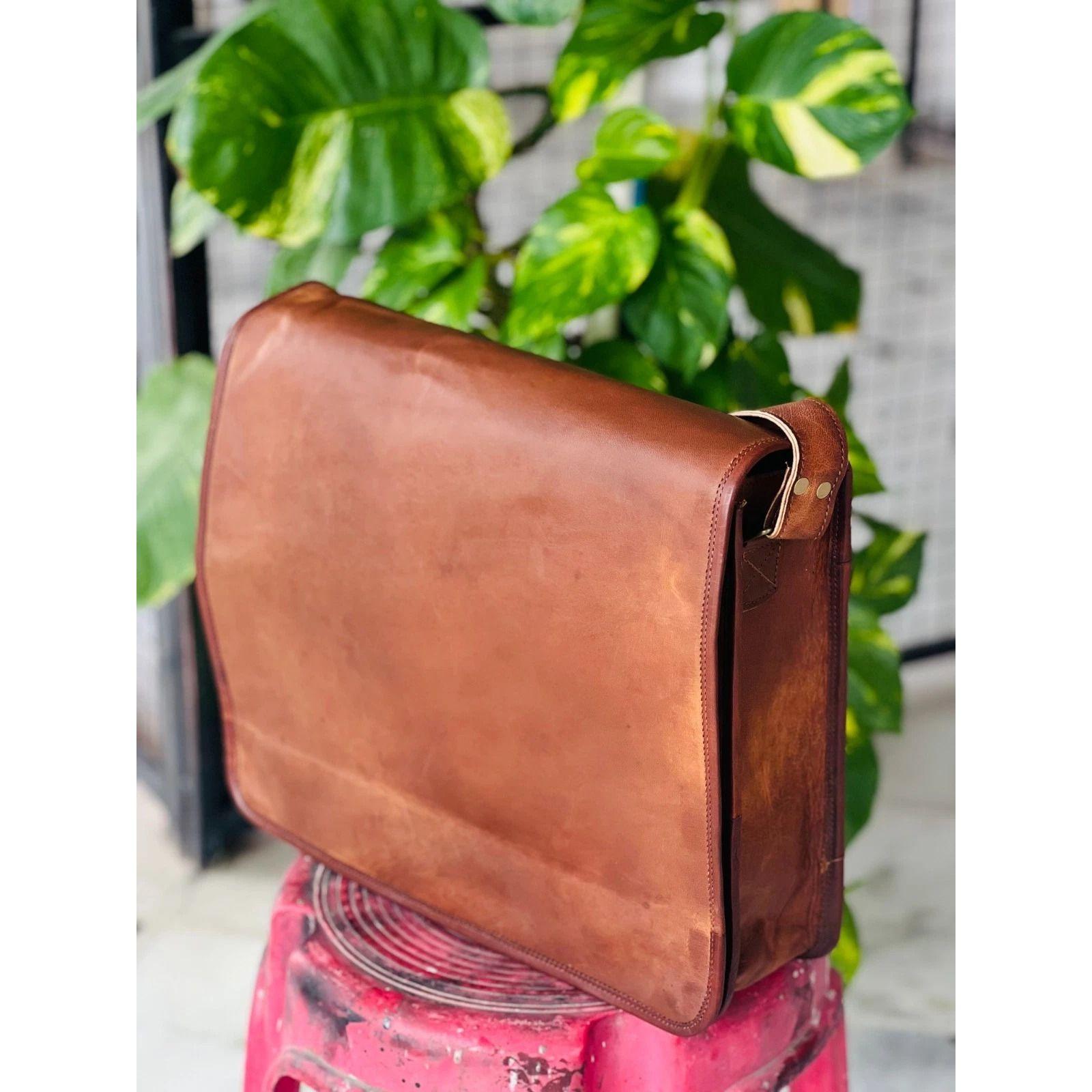 

Мужская редкая винтажная сумка-мессенджер для ноутбука из козьей кожи ручной работы, универсальная сумка-сачел 11 x 9 x 3 in