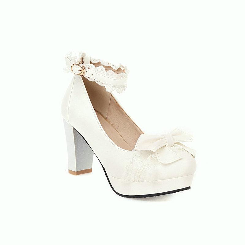 

Туфли на высоком каблуке для девочек Лолита Мэри Джейн Туфли Бант Принцесса Вечернее платье Свадебные туфли Женские туфли-платформы Большой размер 30-43 30(20cm)