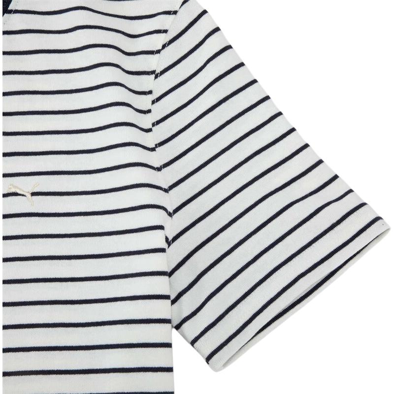 Puma Navy Pack Striped Design Vintage Casual Round Neck Short Sleeve T-Shirt Women Tops Navy-Blue 627732-59