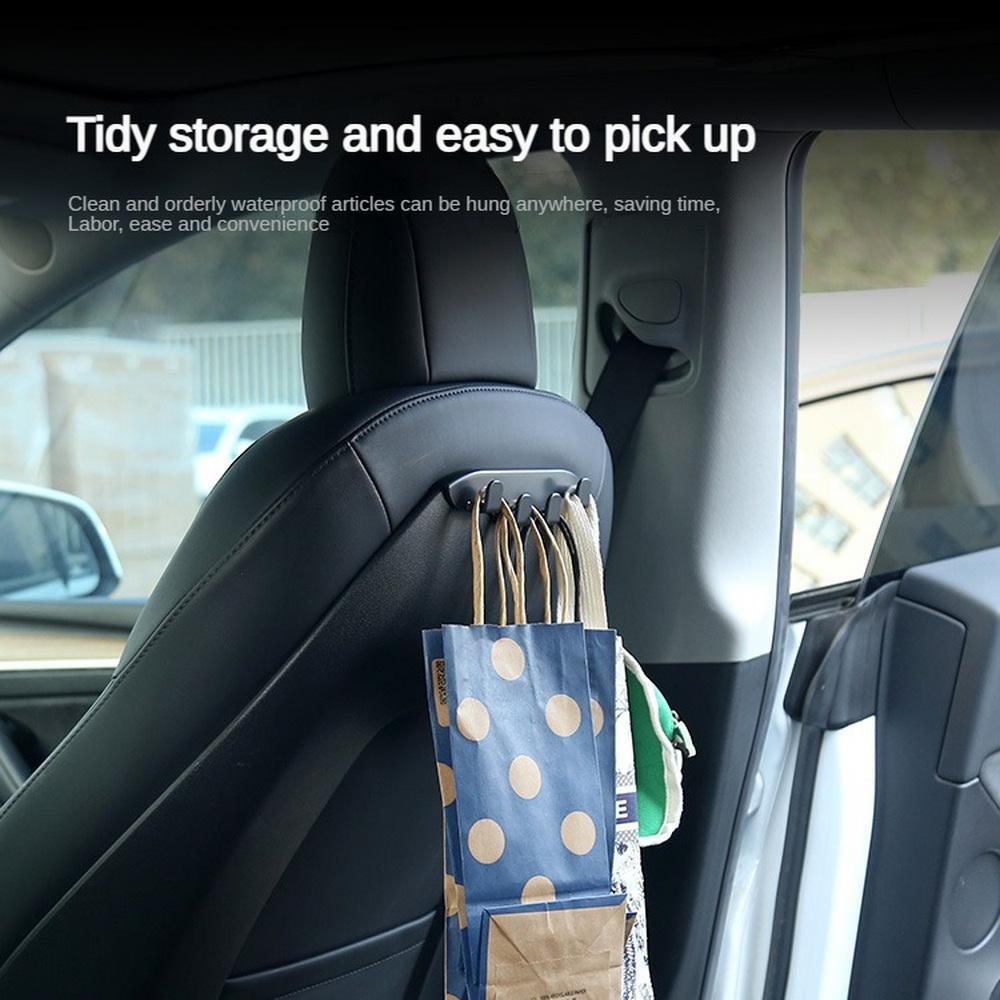 Car Rear Seat Phone Holder for Tesla Model 3/Y Back Seater Headrest Bracket Hanger with 4 Hooks Bag Organizer Car Accessories