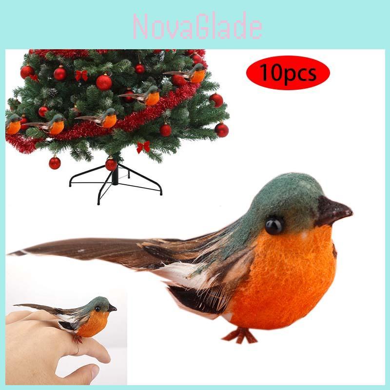 Artificial Robin 10pcs Birds Craft Ornament Christmas Tree Party Hanging Decor