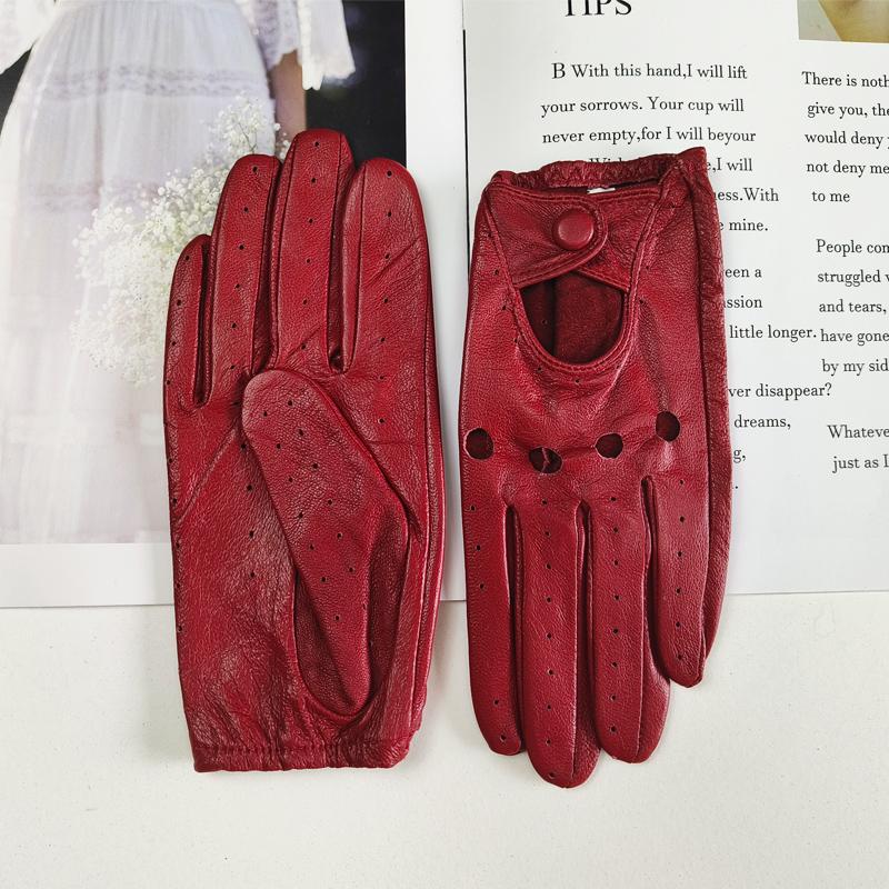 Women's Sheepskin Driver Gloves Thin Breathable Unlined Colored Leather Gloves Summer