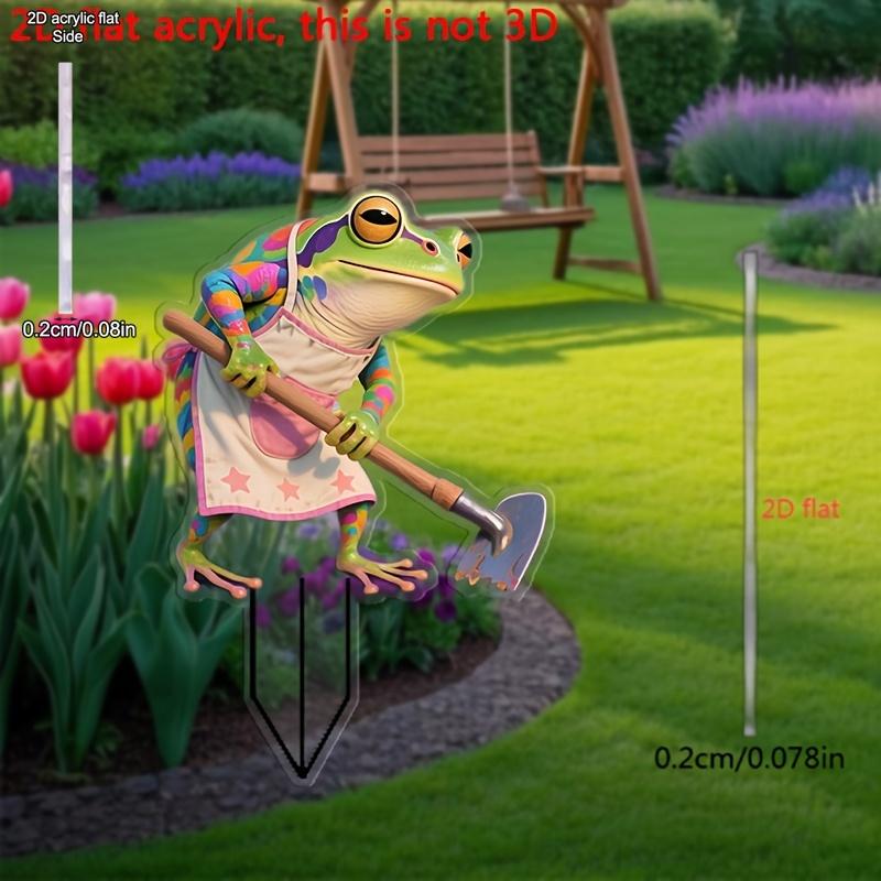 2D Flat Acrylic Working Frog Garden StakeWooden Sign, Outdoor Gardens and Potted Landscapes Signs, Suitable for wall decoration, porch, room, villa,
