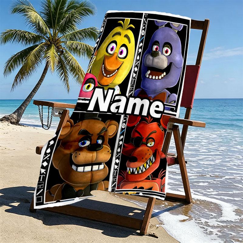 Personalisierter Strandtuch mit individuellem Namen für Five Nights at Freddy's, für Reise Camping Strandparty Heimdekoration, Geburtstagsgeschenk für Familie & Freunde