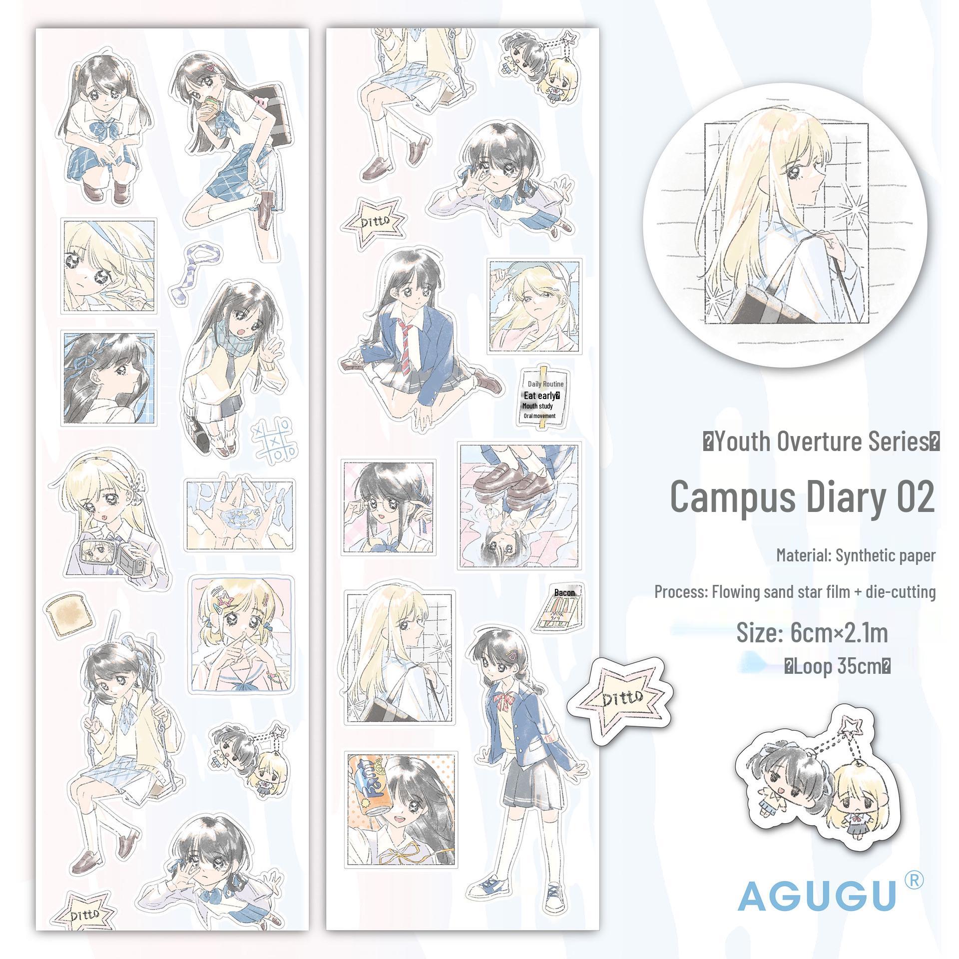AGUGU Glitter Adhesive Tape & Cute Girl Paper Stickers Deco Roll