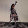 2025 Autumn Women's Sexy Mesh See-Through Print Top & High Waist Casual Pants Set