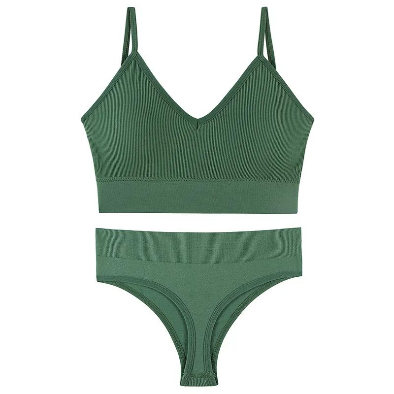 2Pcs Underwear Set Bra Set Women Panties Sexy G-String Seamless Bralette Female Wire Free Bra Sexy Panty Set Lingerie Soft Tank Crop Top Sleeping Bra