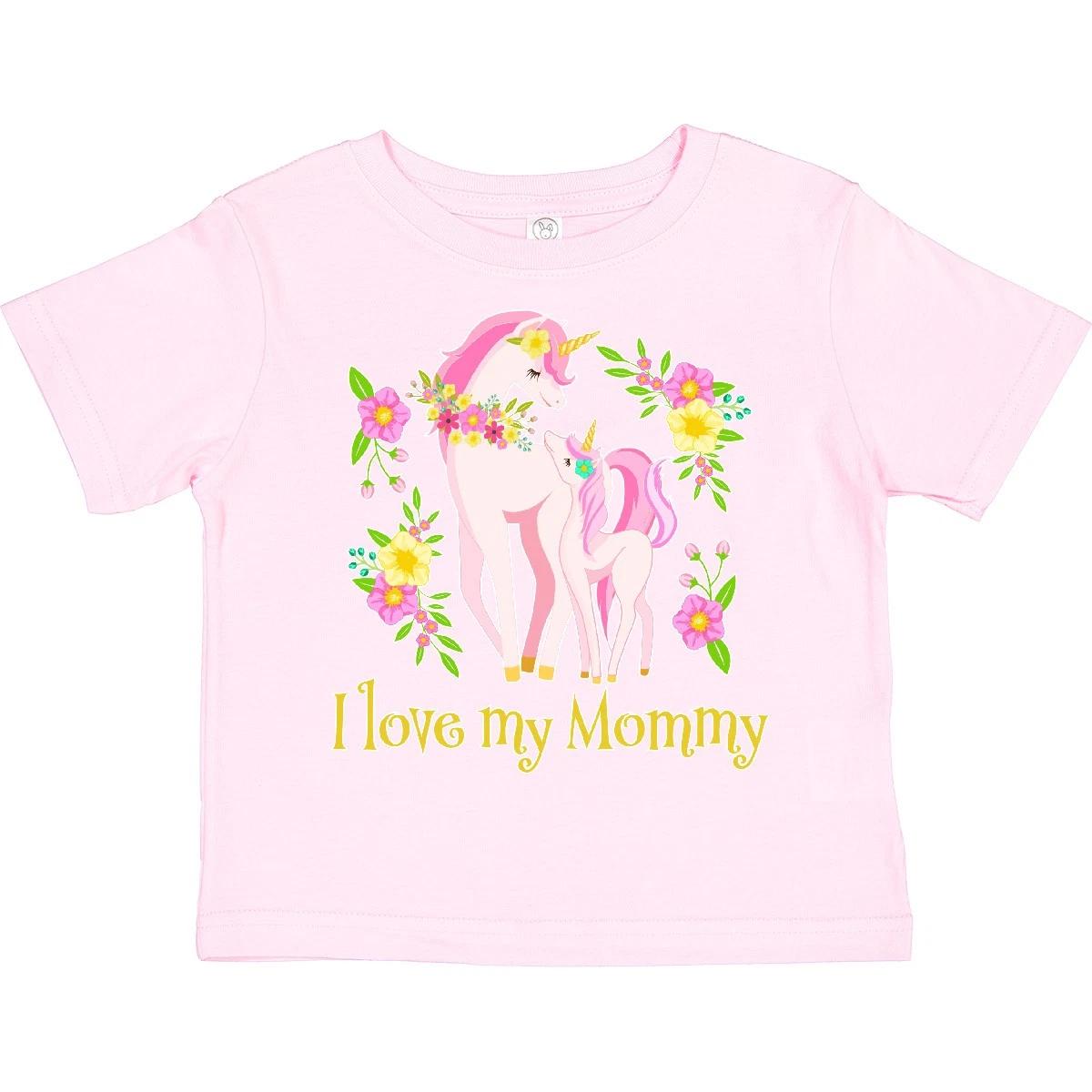Inktastic I Love My Mommy Unicorn With Pink And Yellow Flowers Toddler T-Shirt 120