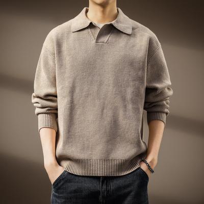 Herren Herbst/Winter Lässiger Strickpullover mit Möwenkragen