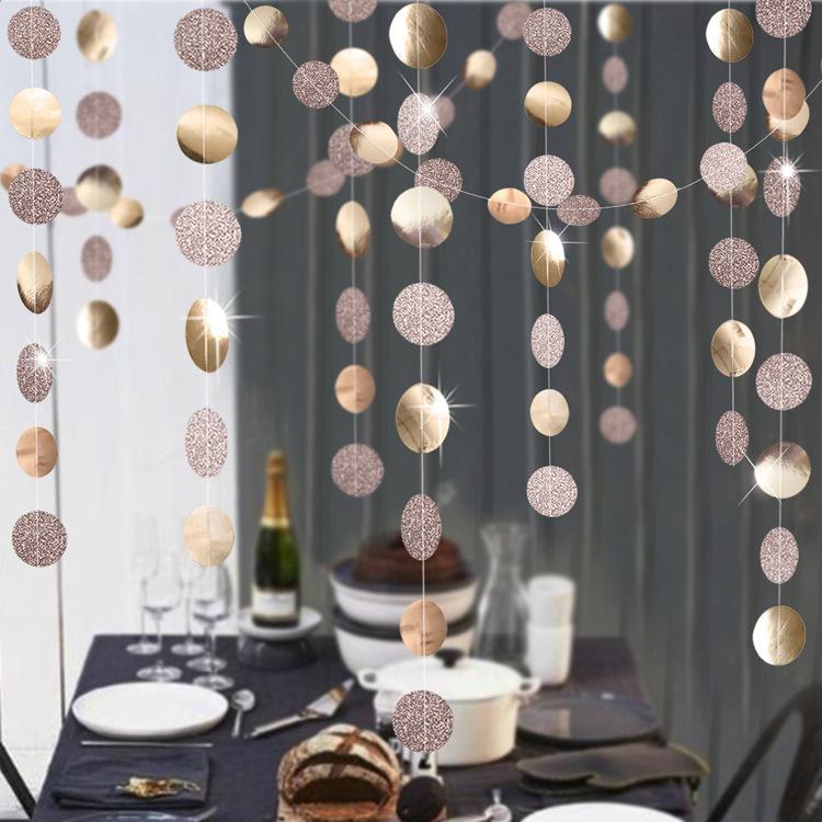 Round Paper String Banners, Glitter, Champagne, Mirrored Glitter, Window Display, Classroom, Bar, Party, Birthday Party, Wedding Decorations