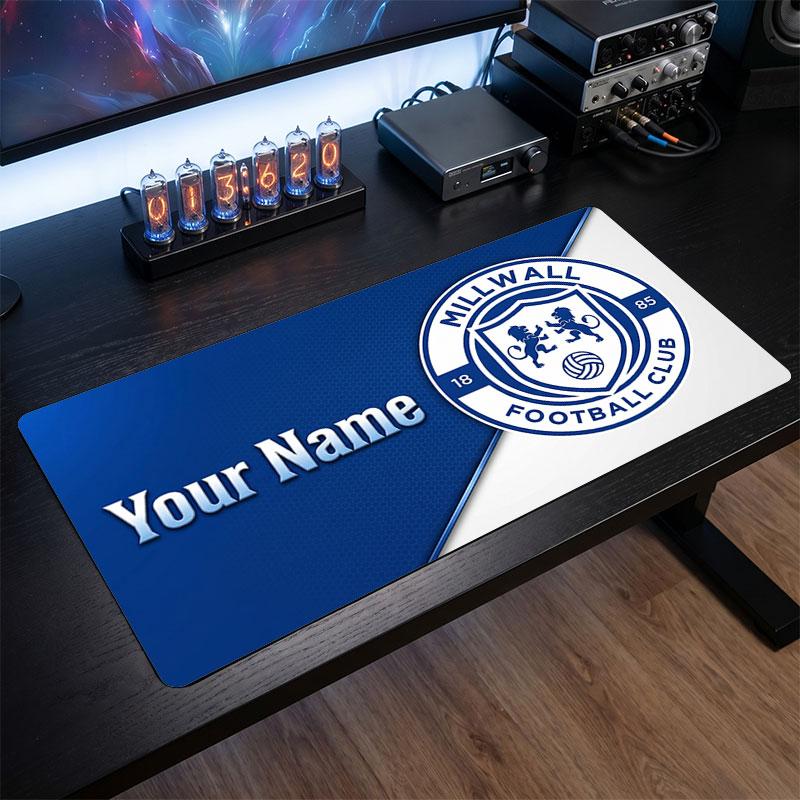 Millwall FC Custom Large Mouse Pad, Personalized Name Text Print, Football Logo Non‑Slip Desk Mat Gaming Gift