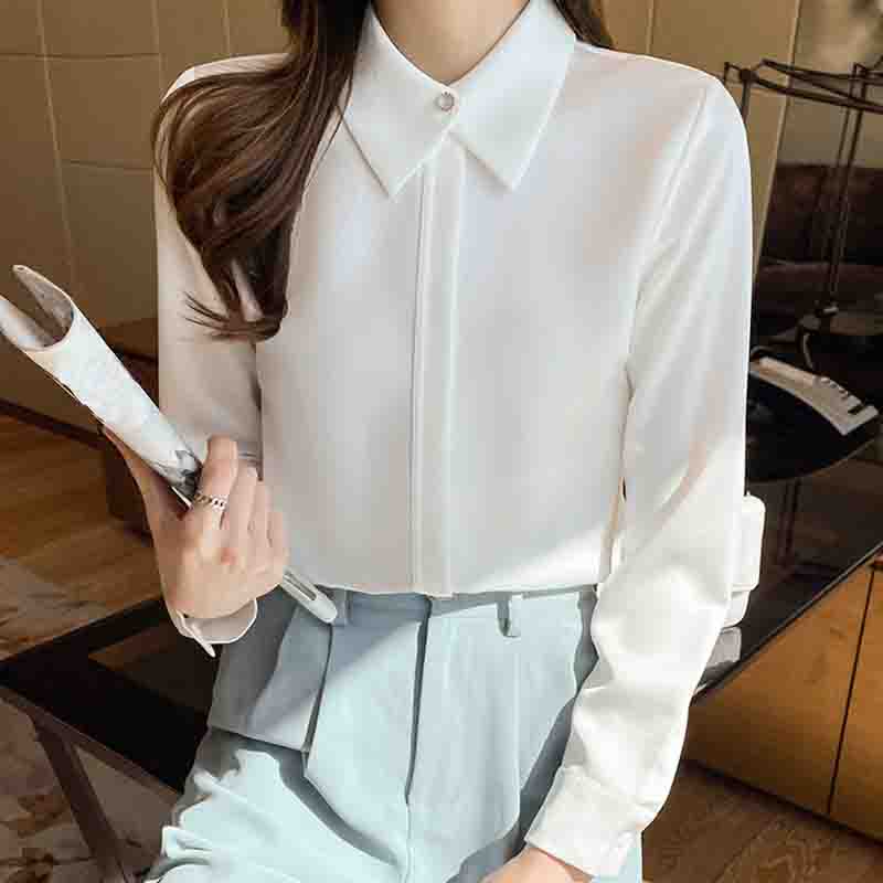 New Autumn Blouse Long Sleeve Women Shirt Turn Down Collar Office Lady White Chiffon Blouse Shirt Women Tops J740