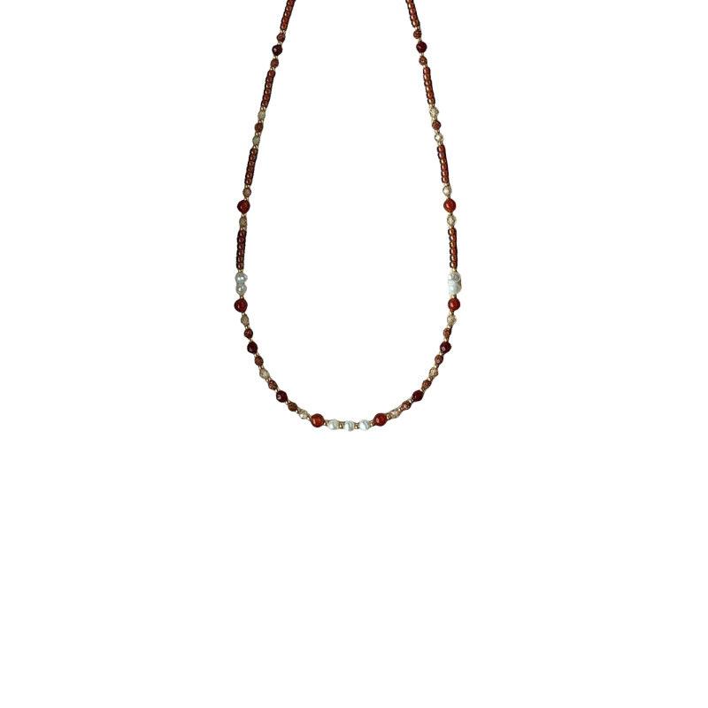 Red Millet Beads, Freshwater Pearls, Dopamine Beaded Necklace, Women'S Fashion Red Natural Stone Agate Temperament Collarbone Chain