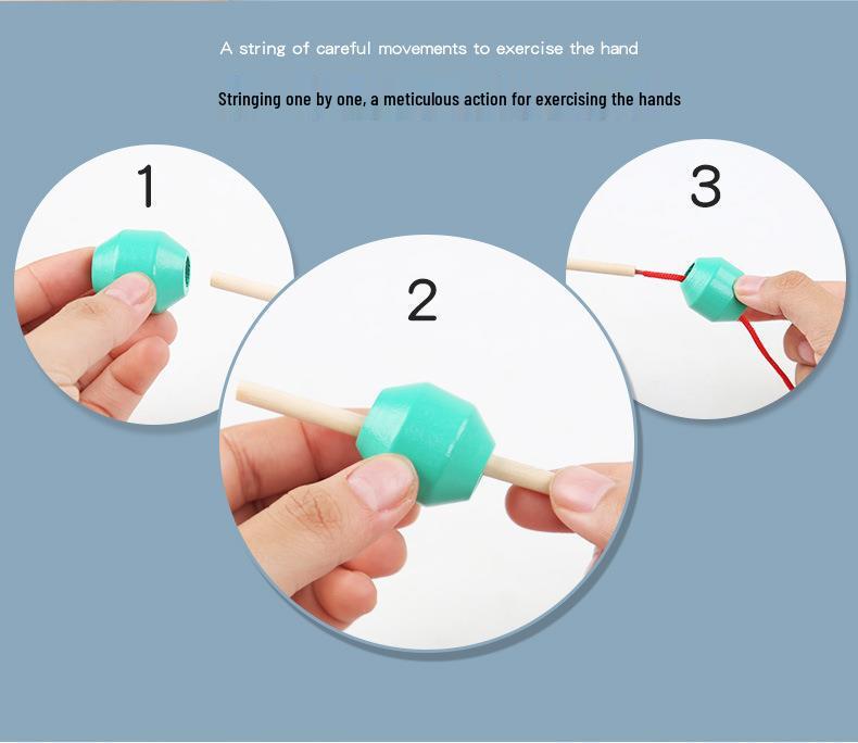 Wooden Toddler Beading Toy with Colorful Stacking Blocks