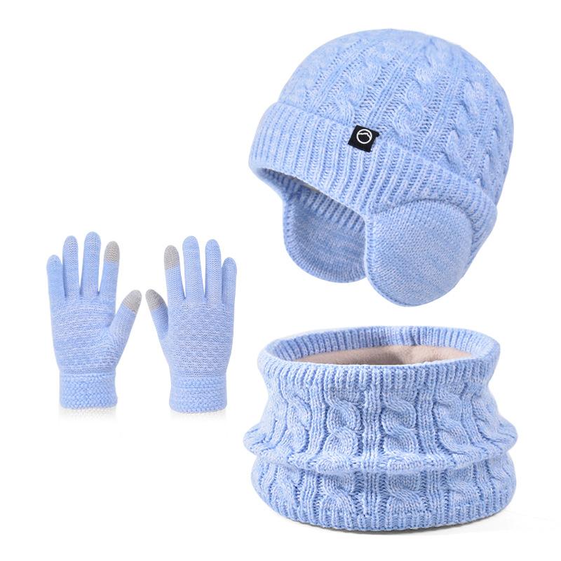 Winter Plush Thick Children's Hat, Scarf Gloves, Three Piece Set, Men's and Women's Outdoor Windproof Ear Protection, Warm Knitted Hat