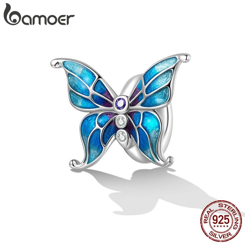 BAMOER Real 925 Sterling Silver Butterfly Silver Silicone Accessory Spacer Stopper Beads Fit Original DIY Charms Bracelet Jewelry
