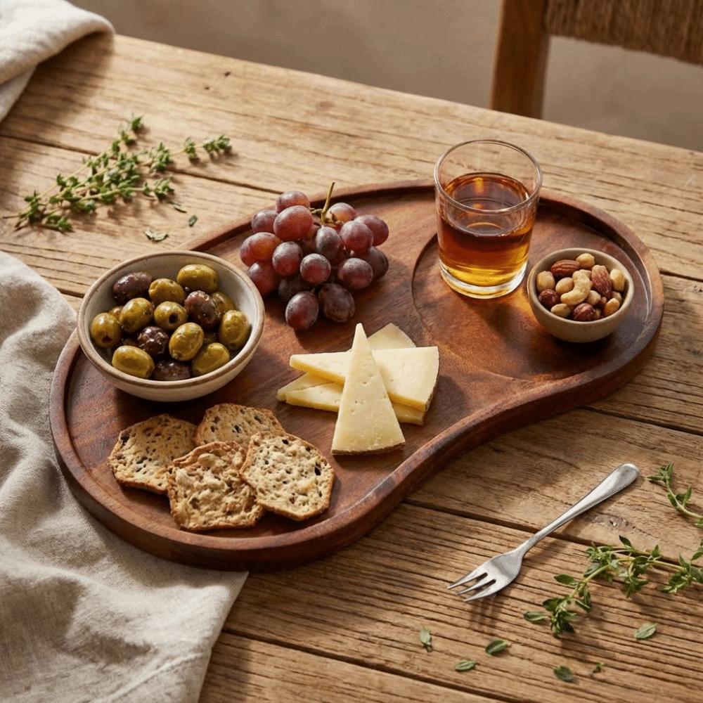 Dessert Tray Wooden Cashew Nut Wood Tray with Coaster Natural Food Dish Decorative Solid Wood Plate Coffee Table