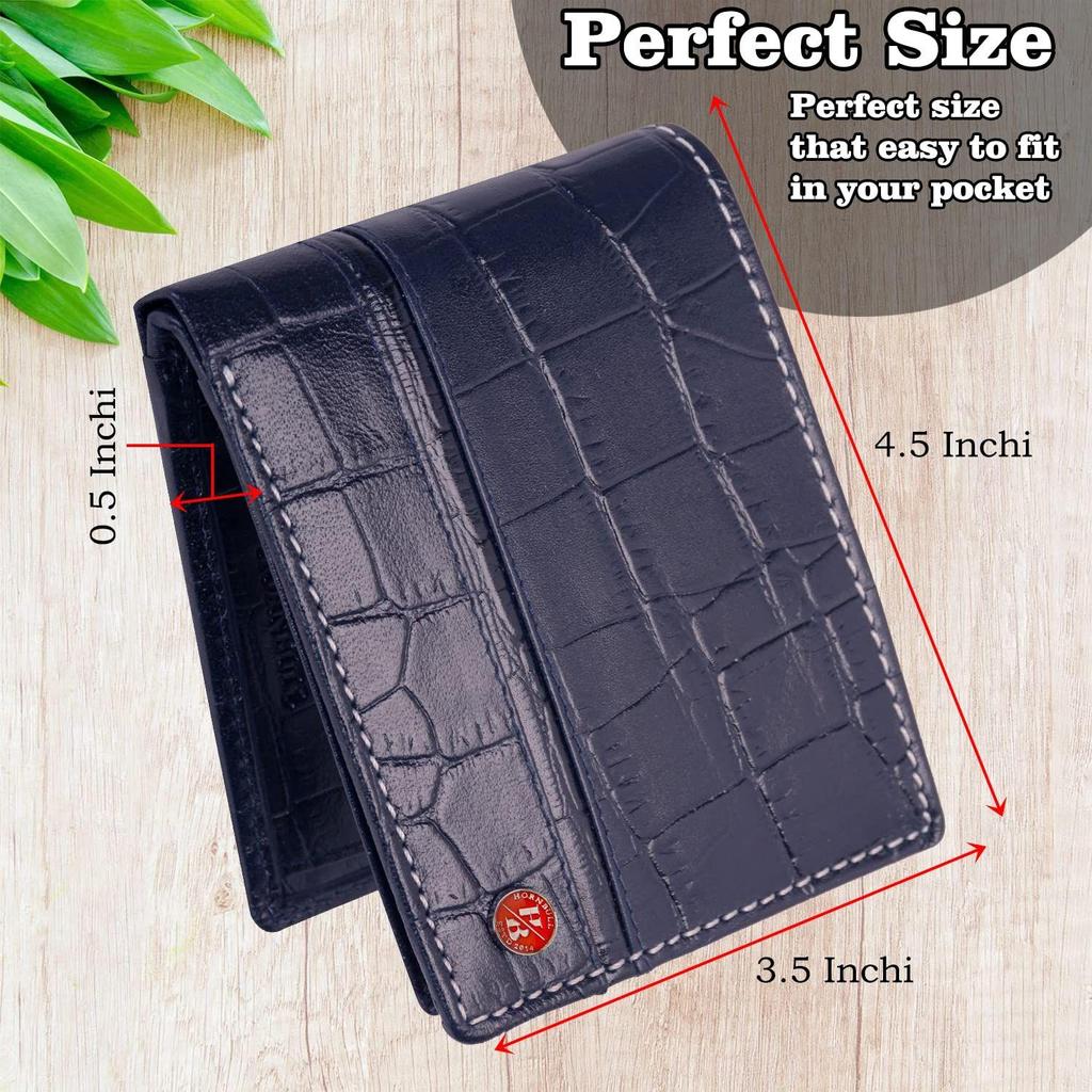 Denial Navy Printed RFID Blocking Leather Wallet for Men