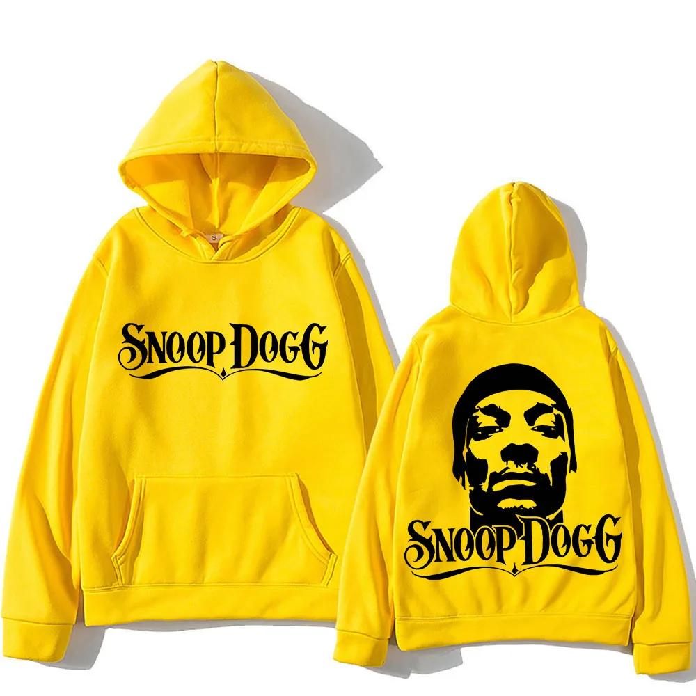 Gothic-rap Men Hoodie Classic Pullover, Snoop Dogg Letter Front & Rapper Portrait Back Graphic, Cozy Fleece Sweatshirt for Sport Outdoor Outfits