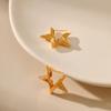 Open Design Five Pointed Star Stud Earrings Vintage 3d Carved 18k Gold Plated Earrings