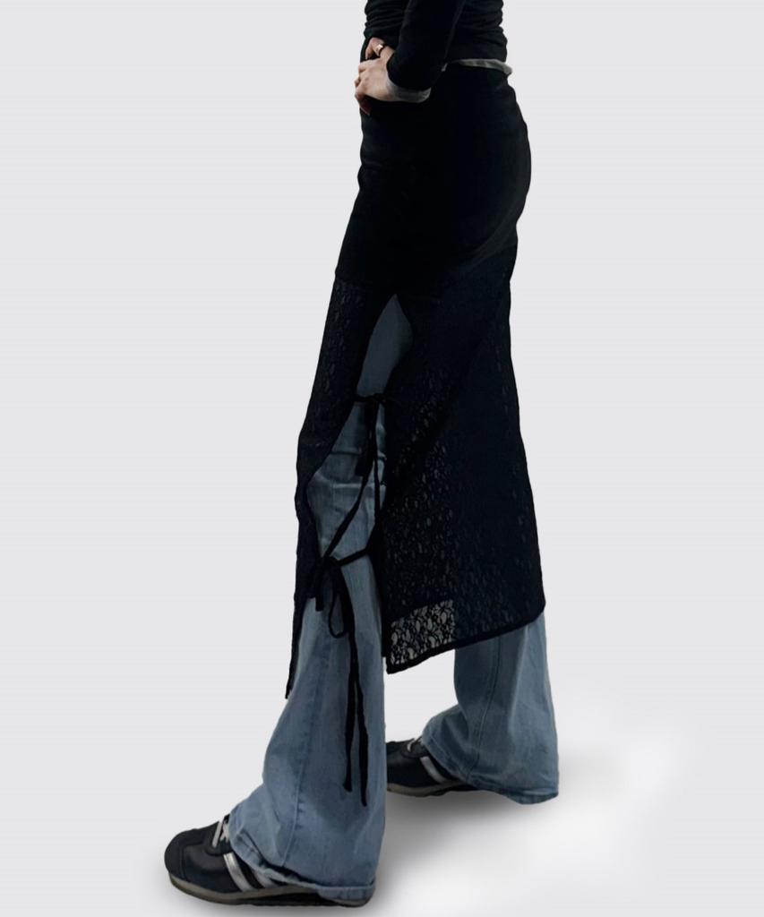 Digeunolusileu Velour See-Through Layered Long Skirt