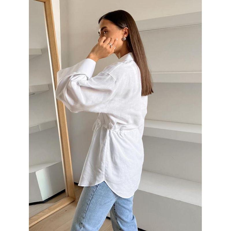 Fashion Pure Cotton Stylish Lace-up Stylish Slim Women Shirt 2025 Long Sleeves Tops