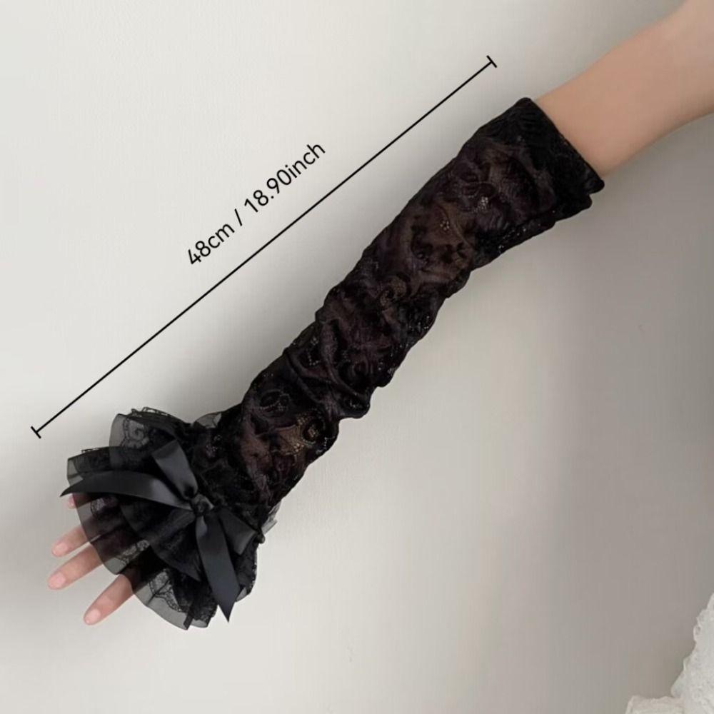 Lace Bowknot Bridal Wrist Gloves Y2K Long Gloves Graceful Womens Sleeve