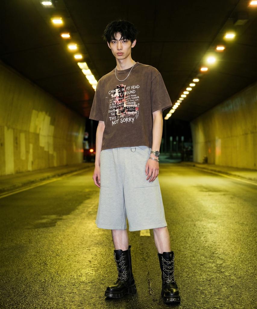 LENGAGEMENT Wide Fatigue Bermuda Sweat Shorts (Grey)