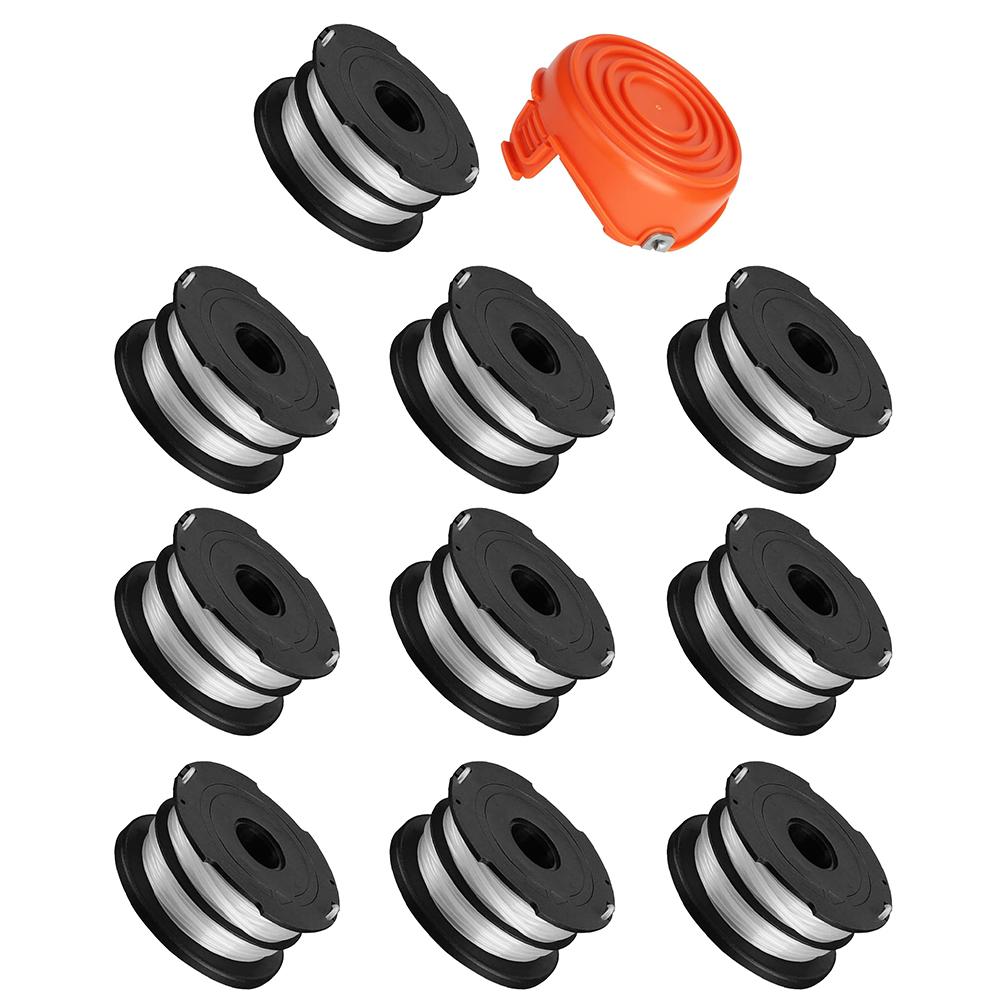 

10 Replacement Spool + 1 Spool Cap for Black & Decker GH750/GH710/GH700 Lawn Mower,DF-065-BKP/RC-065-P&90517175 A