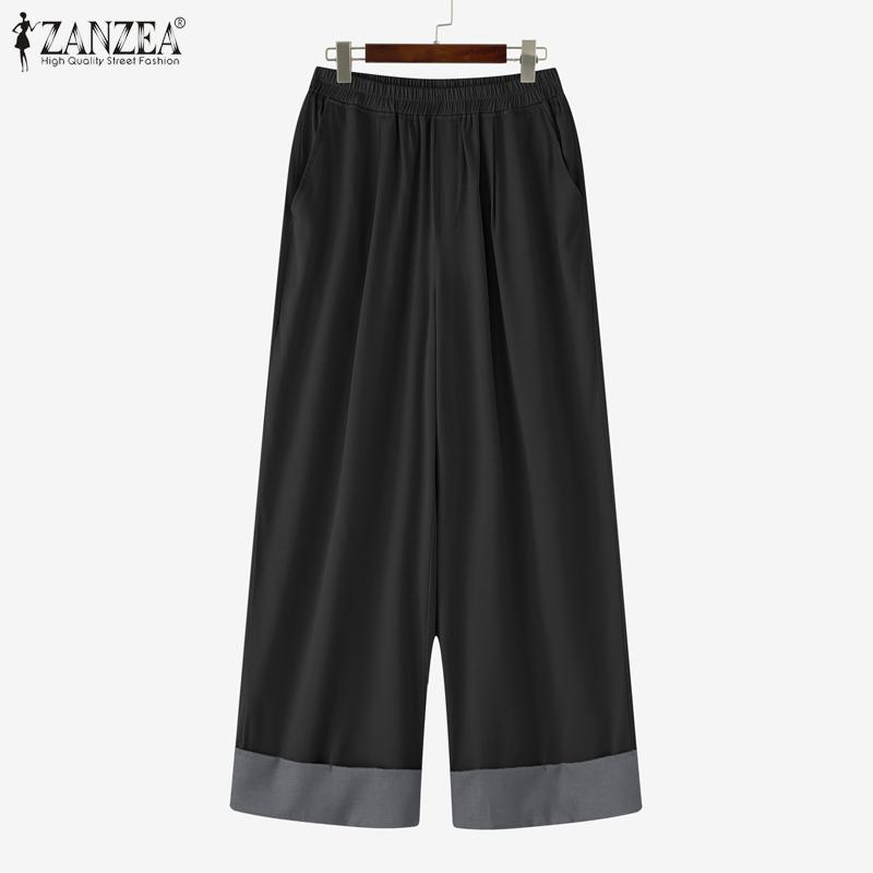 ZANZEA Women Casual Elastic Waist Loose Patchwork Pants