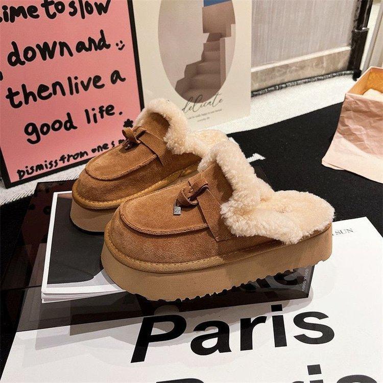 Kunstkarusnahast mähitud peaga karusnahast sussid, naiste plätud, naiste sussid Nišškujundusega hubased mitmekülgsed villased sussid