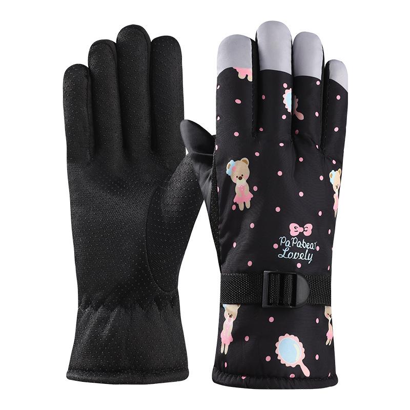 

Cute Bear Fingerless Ski Gloves: Winter-Proof, Warm, Waterproof, Fleece-Lined for Electric Bicycles чорний
