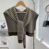 Solid Color Stripe Knitted Shawl Blouse Shoulders Fake Collar Wool Scarves Knit Scarf  Female