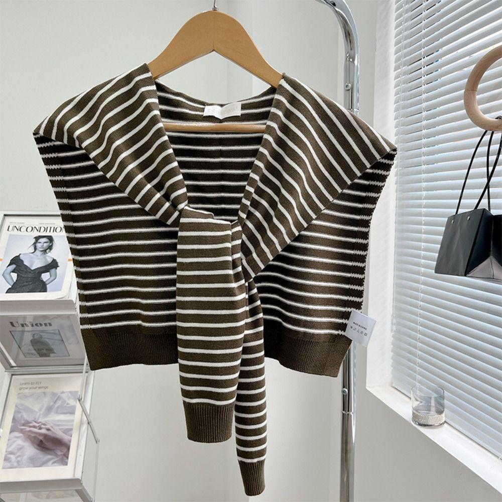 Solid Color Stripe Knitted Shawl Blouse Shoulders Fake Collar Wool Scarves Knit Scarf  Female
